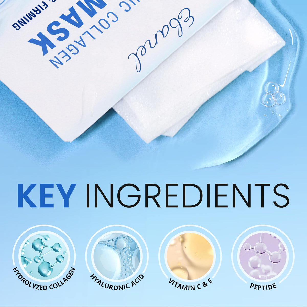 Ebanel 40 Pack Collagen Face Mask with Hyaluronic Acid, Vitamin C, Peptide, Aloe, Instant Brightening Hydrating Face Masks Skincare Korean Sheet Mask, Skin Firming, Lifting Anti Aging Facial Masks