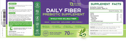 NATURE TARGET Daily Fiber Supplement - Soluble Prebiotic Fiber Powder for Gut Health, Whole Food High Fiber for Digestive Health & Regularity, Unflavored, Gluten & Sugar Free, Keto - 70 Servings