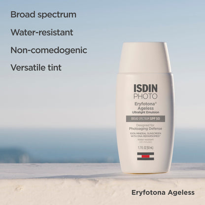 ISDIN Eryfotona Ageless SPF 50 (1.7 Fl Oz) - Tinted Mineral Sunscreen for Face with Zinc Oxide - Anti-Aging Sunscreen with DNA Repairsomes & Vitamin E - No White Cast, Dermatologist Recommended