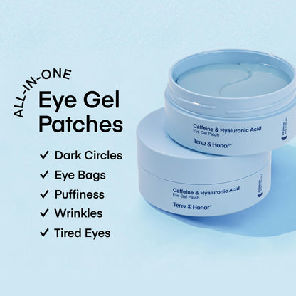 TEREZ & HONOR Eye Care 2-Step Kit - 60 Pcs Under Eye Patches & 20mL 8% Caffeine Eye Cream - Korean Skincare for Dark Circles & Puffiness