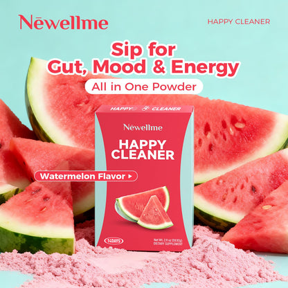 NEWELLME Happy Cleaner Digestive Supplement Powder, Gut Health Drink Mix with Probiotics, Digestive Enzymes & Fiber, Supports Digestion and Bloating, Watermelon Flavor, 14 Sachets