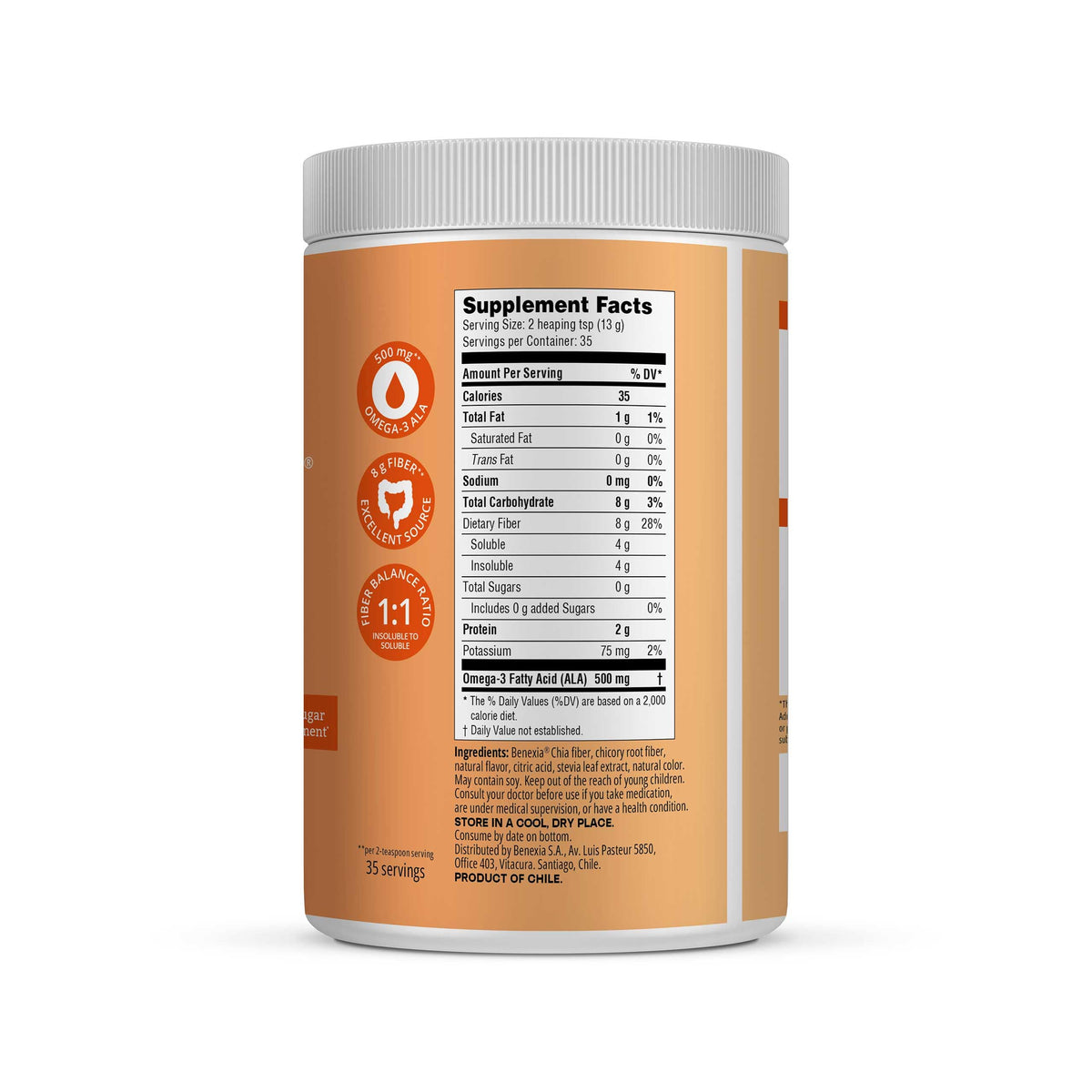 BENEXIA Chiamucil Prebiotic Chia & Inulin Fiber Powder, Orange, 35 Serv