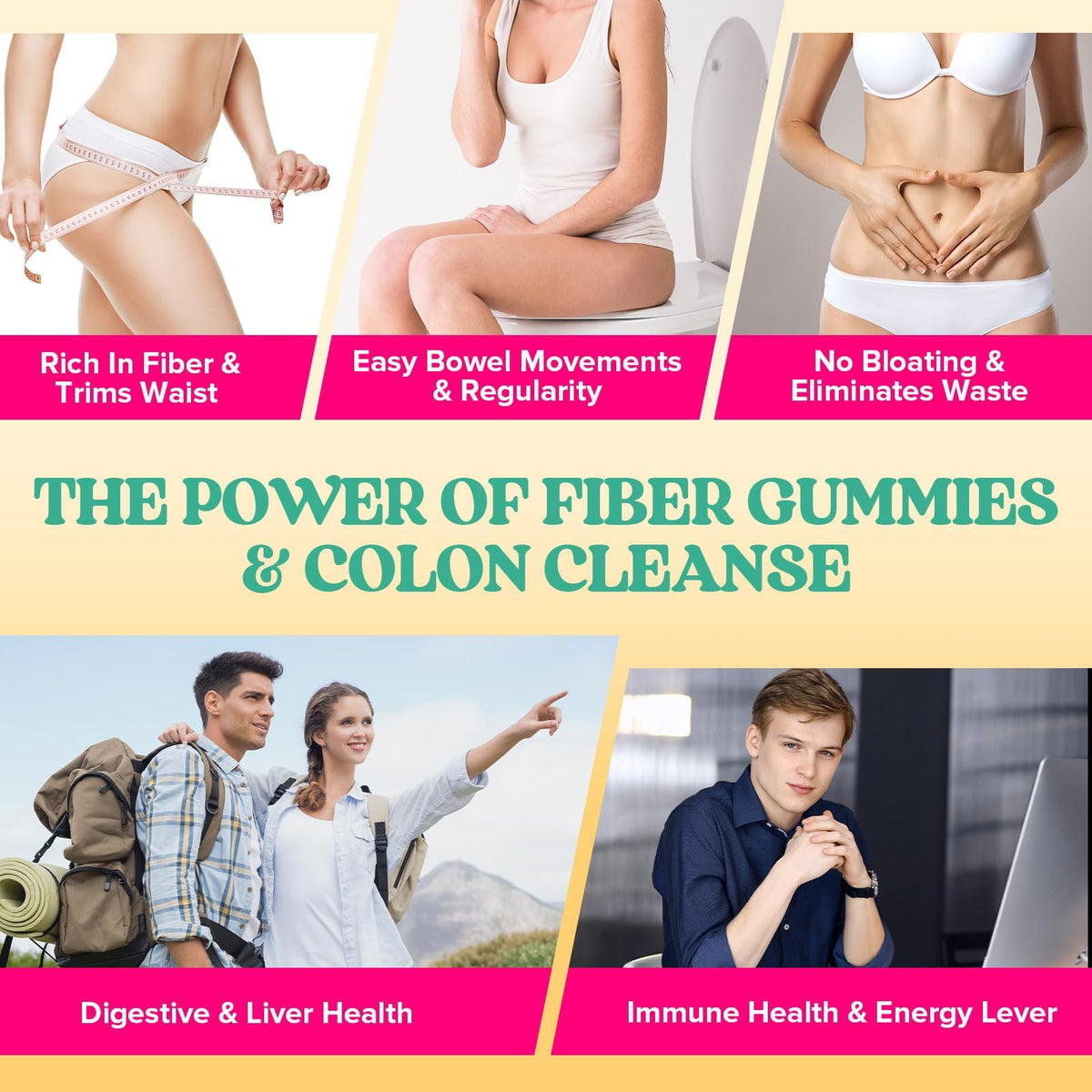 Yusnkioin Fiber Gummies & Colon Gentle Cleanse - 180 Soft Chews Fiber Gummies for Adults, 50 B Probiotics, Psyllium Husk & Senna - Colon Detox Cleanse for Gut Health, Regularity & Bloating Relief
