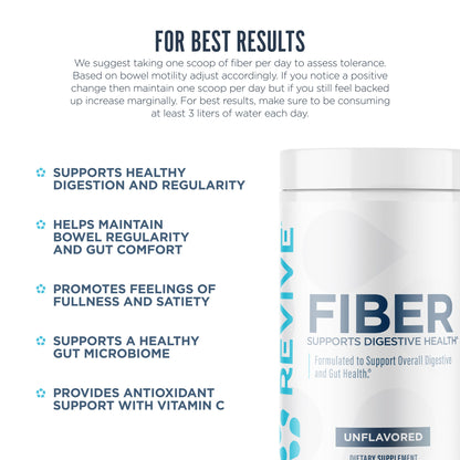 Revive MD Fiber Supplement for Digestive & Gut Health - 5g of Dietary Fiber Supports a Healthy Digestive System with Psyllium Husk & More - (Unflavored, 30 Servings)