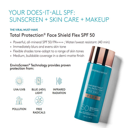 Colorescience FLEX Tinted Mineral Sunscreen SPF 50, Tone-Adapting Buildable Coverage with Zinc Oxide, Environmental Defense Against Blue Light & Pollution, For All Skin Tones, 1.8 fl. oz., Light
