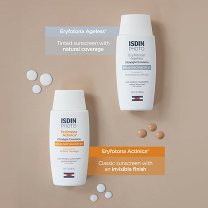 ISDIN Eryfotona Ageless SPF 50 (3.4 Fl Oz) - Tinted Mineral Sunscreen for Face with Zinc Oxide - Anti-Aging Sunscreen with DNA Repairsomes & Vitamin E - No White Cast, Dermatologist Recommended