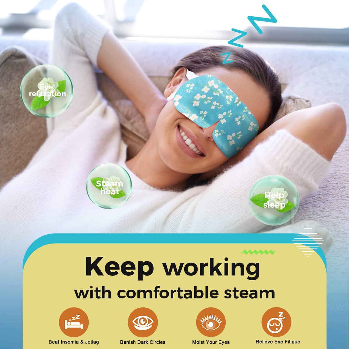 16-Pack Jasmine Steam Eye Masks - Refreshing Warm Compress for Dry Eyes, Tired Eyes & Dark Circles - Disposable Heat Sleep Mask - Travel Ready Spa Set
