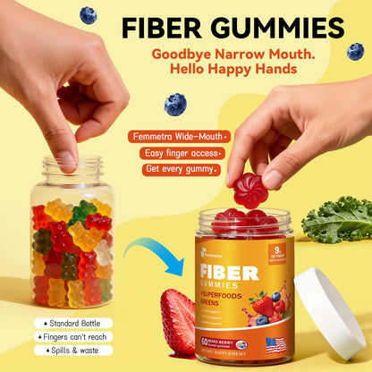 10-in-1 Prebiotic Fiber Gummies for Digestive Health & Regularity - GLP-1 Friendly - No Sugar Added Mixed Berry Flavor with Greens - Daily Supplement for Adults - 60 Count