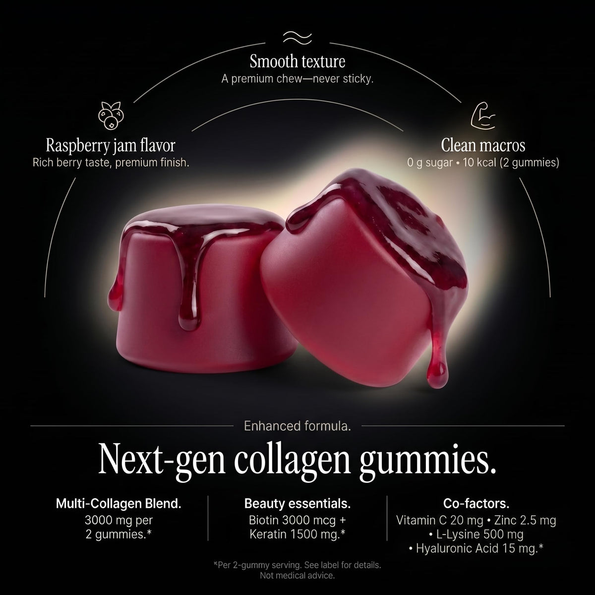 Collagen Peptides Gummies Sugar Free 3000mg Multi Collagen Blend for Hair, Skin & Nails Support + 1500mg Keratin + 3000mcg Biotin, Hyaluronic Acid, Vitamin C & Zinc, 60 Gummies (Packaging May Vary)