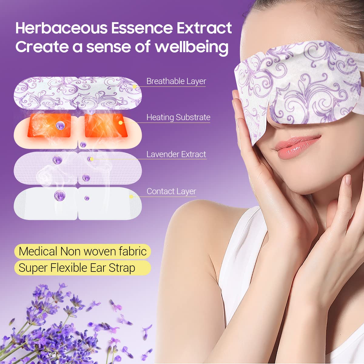 16-Pack Lavender Steam Eye Masks - Self-Heating Warm Compress for Dry Eyes, Tired Eyes & Dark Circles - Disposable Heated Sleep Mask & Travel Essentials