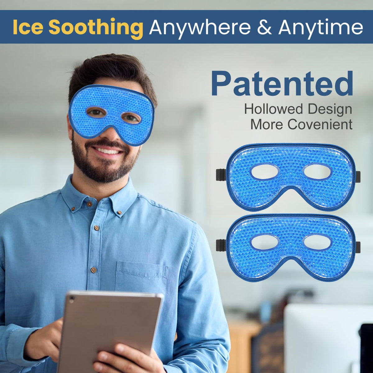 BeeVines XL Jumbo Gel Eye Mask - Cooling & Warming 2-Pack (Navy Blue)