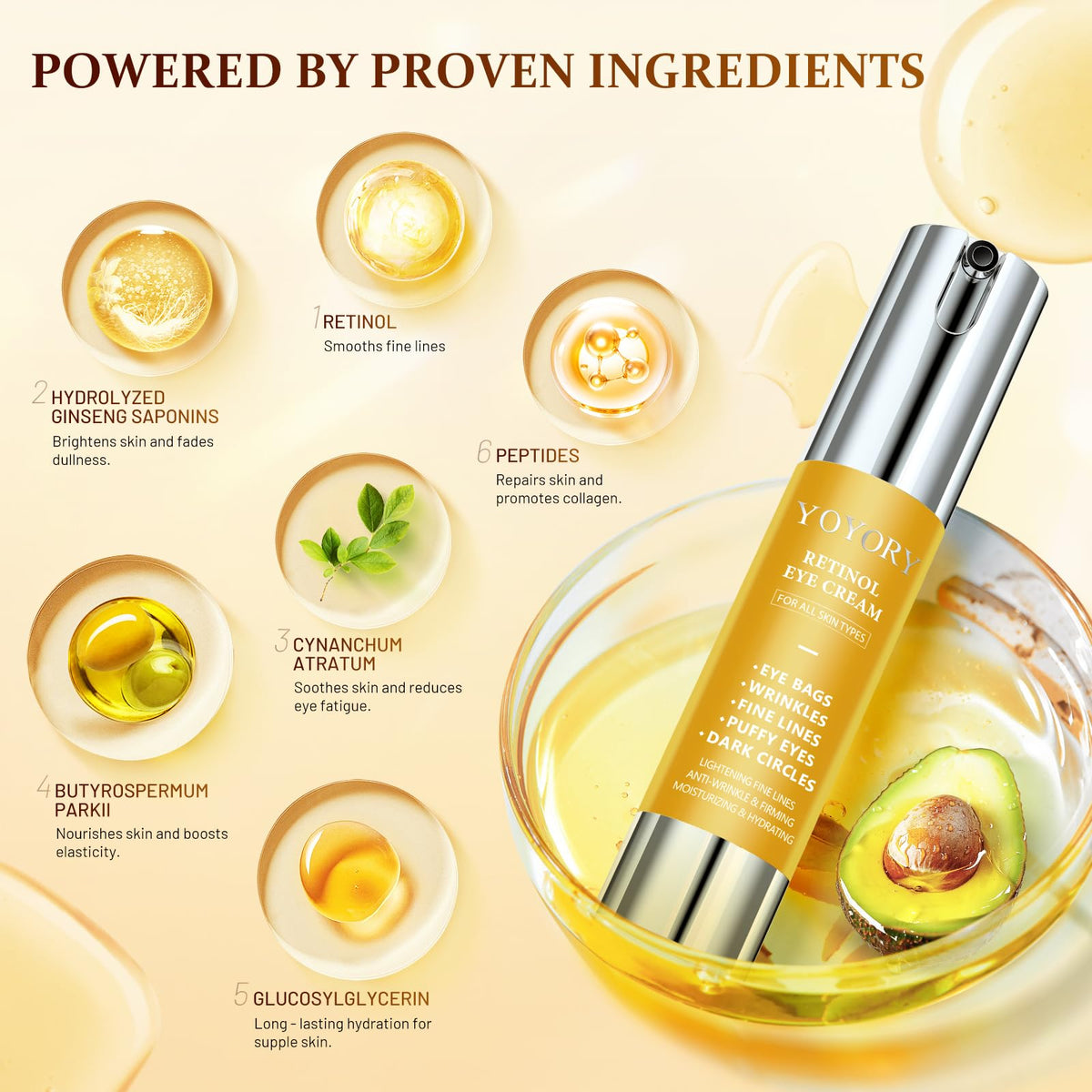 Rapid Retinol Eye Cream (0.67 fl oz) - Anti-Aging Treatment for Eye Bags, Dark Circles & Wrinkles - Hydrating Under Eye Moisturizer for Men & Women (Yellow Edition)