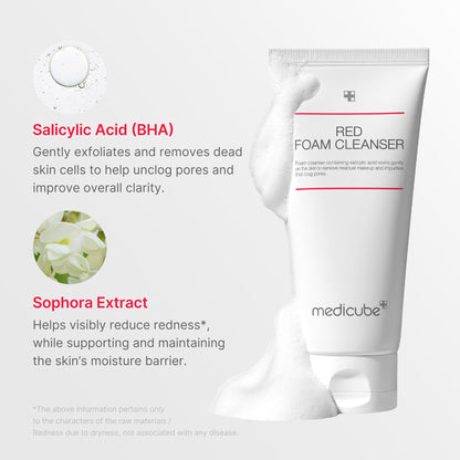 medicube Facial Cleanser Red Foam Cleanser - Daily Gentle Cleansing Foam for Sensitive & Troubled Skin - Deep Cleansing Impurities & Excess Sebum Control - Korean Skincare, 4.23 oz
