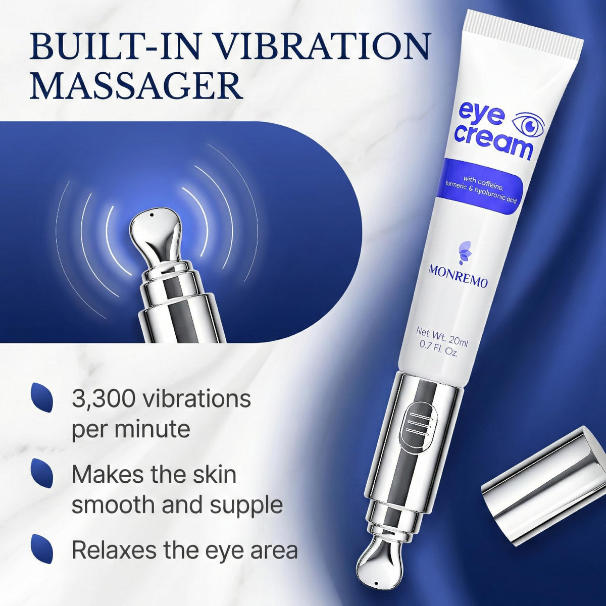 MONREMO Caffeine Eye Cream - Vibrating Anti-Aging Eye Treatment (20ml)