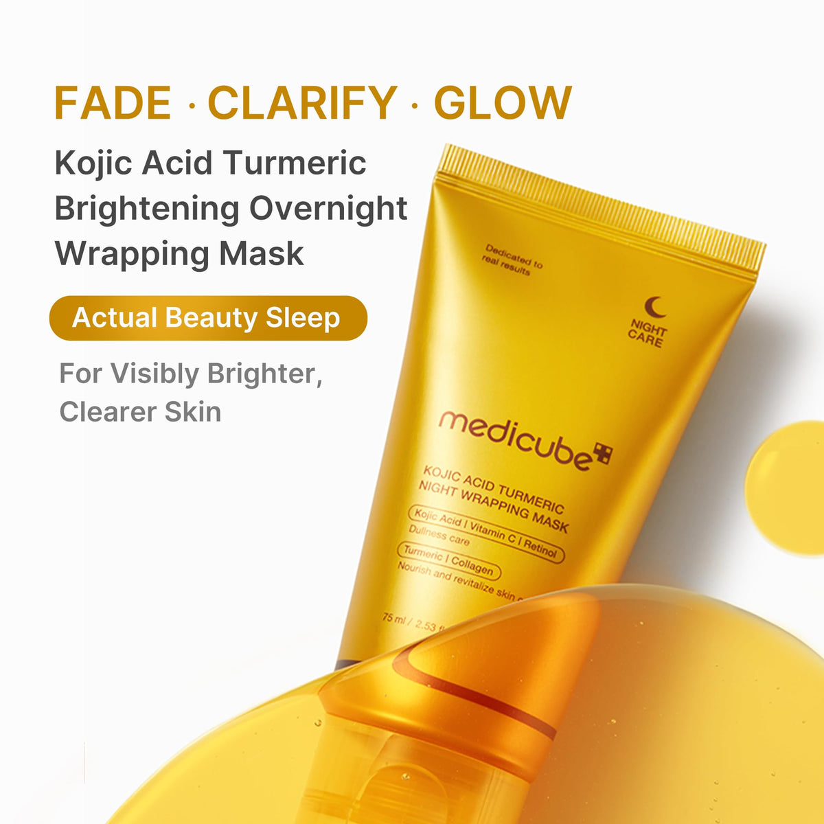 medicube Wrapping Mask Kojic Acid, Turmeric, Vitamin C Overnight Peel Off Facial Mask - Brighten & Defends Against Skin Stress for a Clear, Glowing Complexion - Korean Skin Care, 2.53 fl.oz