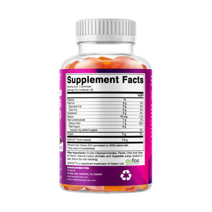 Vitamatic Prebiotic Fiber Gummies for Adults - 2 Pack (Total 120 Gummies) 7g Fiber per Serving - Extra Strength - Zero Sugar Added - Pectin-Based - Digestive Health & Regularity Support