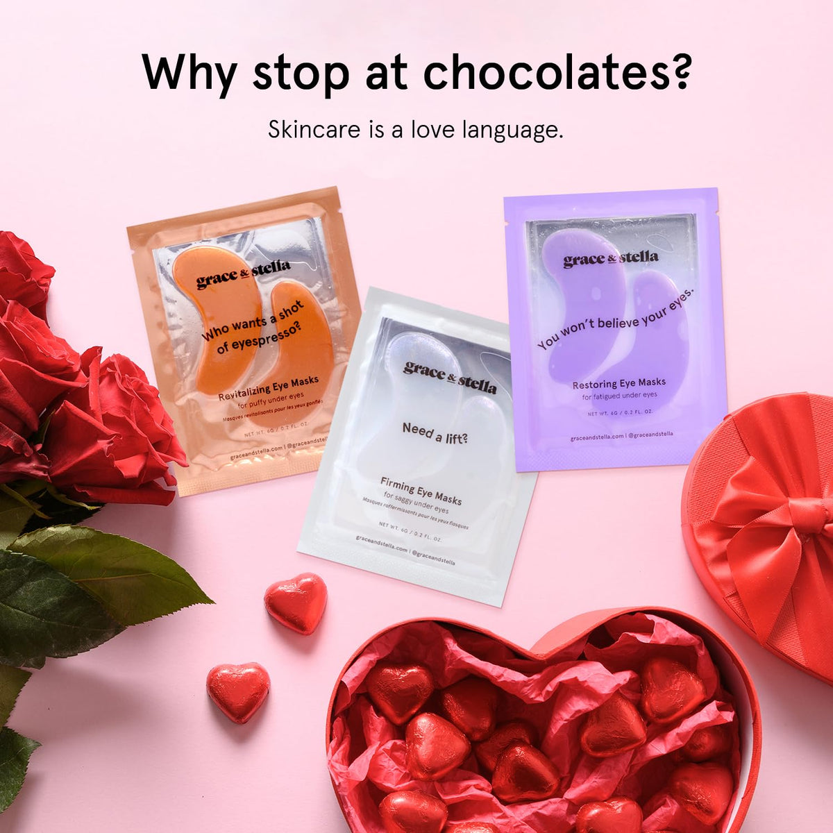 grace & stella Caffeine & Bronze Under Eye Patches - 6 Pairs - Niacinamide & Hyaluronic Acid Vegan Gel Masks