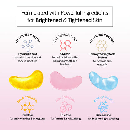 grace & stella Under Eye Mask Variety Pack - 72 Pairs (Gold, Pink & Blue) - Vegan Gel Patches for Dark Circles & Puffy Eyes