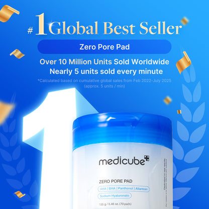 medicube Toner Pads Zero Pore Pad 2.0 - Dual-Textured Facial Pad for Exfoliation and Pore Care with 4.5% AHA Lactic Acid, 0.45% BHA Salicylic Acid - Ideal for All, Korean Skin Care, 70 Pads (1 Pack)
