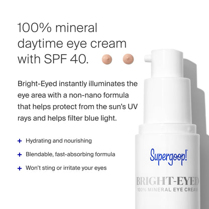 Supergoop! Bright-Eyed 100% Mineral Eye Cream SPF 40 - Pack of 2 (2 x 0.5 fl oz) - Illuminating & Hydrating Sunscreen Bundle
