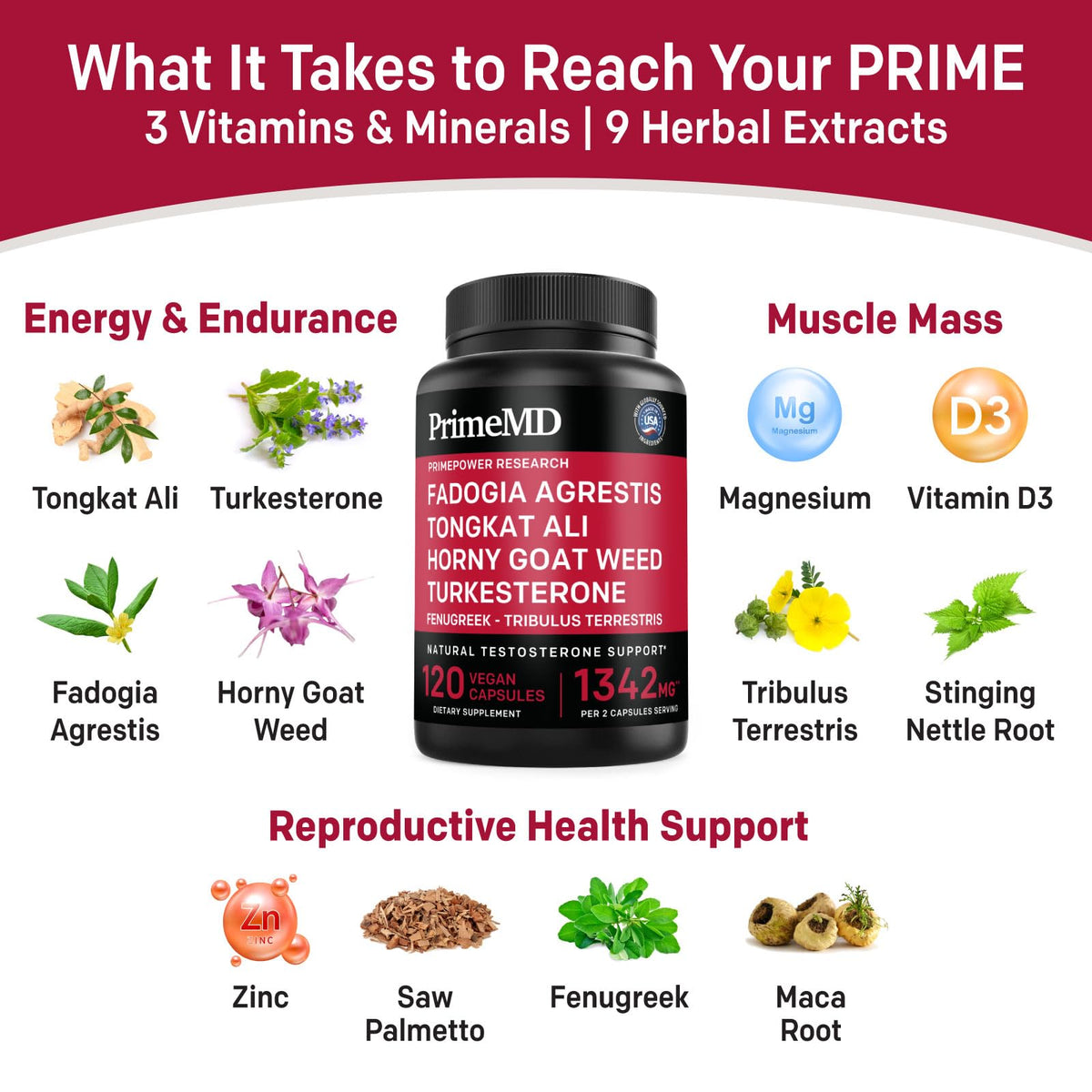 12-in-1 Testosterone Booster for Men - Fadogia Agrestis, Tongkat Ali & Turkesterone - Energy, Muscle & Libido Support - 1342mg Vegan Capsules