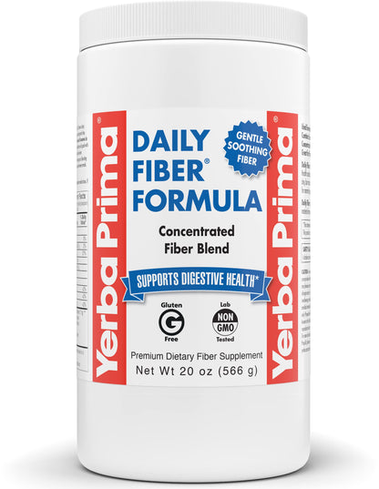 Yerba Prima Daily Fiber Formula - 20 oz Powder - Unflavored, Concentrated Blend of Soluble/Insoluble, Psyllium Seed Husks, Acacia Gum, Apple Fiber for Bulk - Dietary Bulking Supplement - Regularity