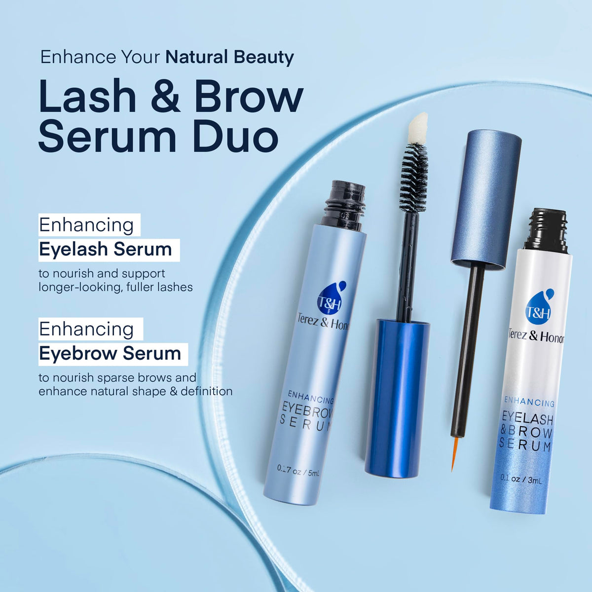 Terez & Honor Advanced Enhancing Eyelash and Eyebrow Serum (Duo Pack) - High-Potency Formula for Longer, Thicker Lashes & Fuller Brows
