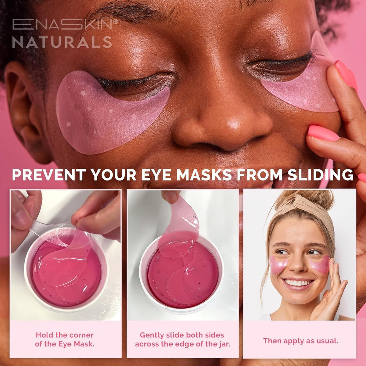 Enaskin Naturals Pink Caffeine Under Eye Patches (2-PACK / 60 Pairs) - Instant Brightening & De-puffing Gel Masks for Dark Circles & Bags