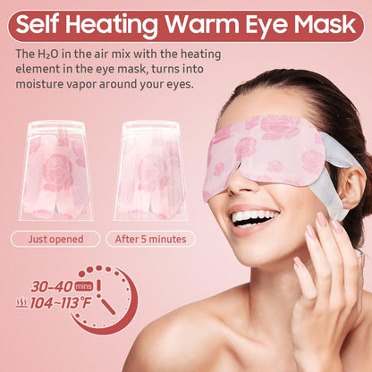 BeHoomi Self Heating Steam Eye Mask - Rose Scented Warm Compress Heated Eye Mask for Sleep, Spa & Relaxation (20 Pack)