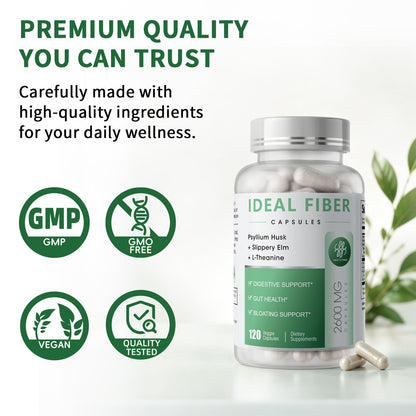 Fiber Supplement - Psyllium Husk Powder Capsules 1500mg & Slippery Elm- Regularity, Effortless Bowel Movements - Gentle Daily Fiber for Digestive & Gut Health -Natural Prebiotic Fiber,Non-GMO-120 Caps