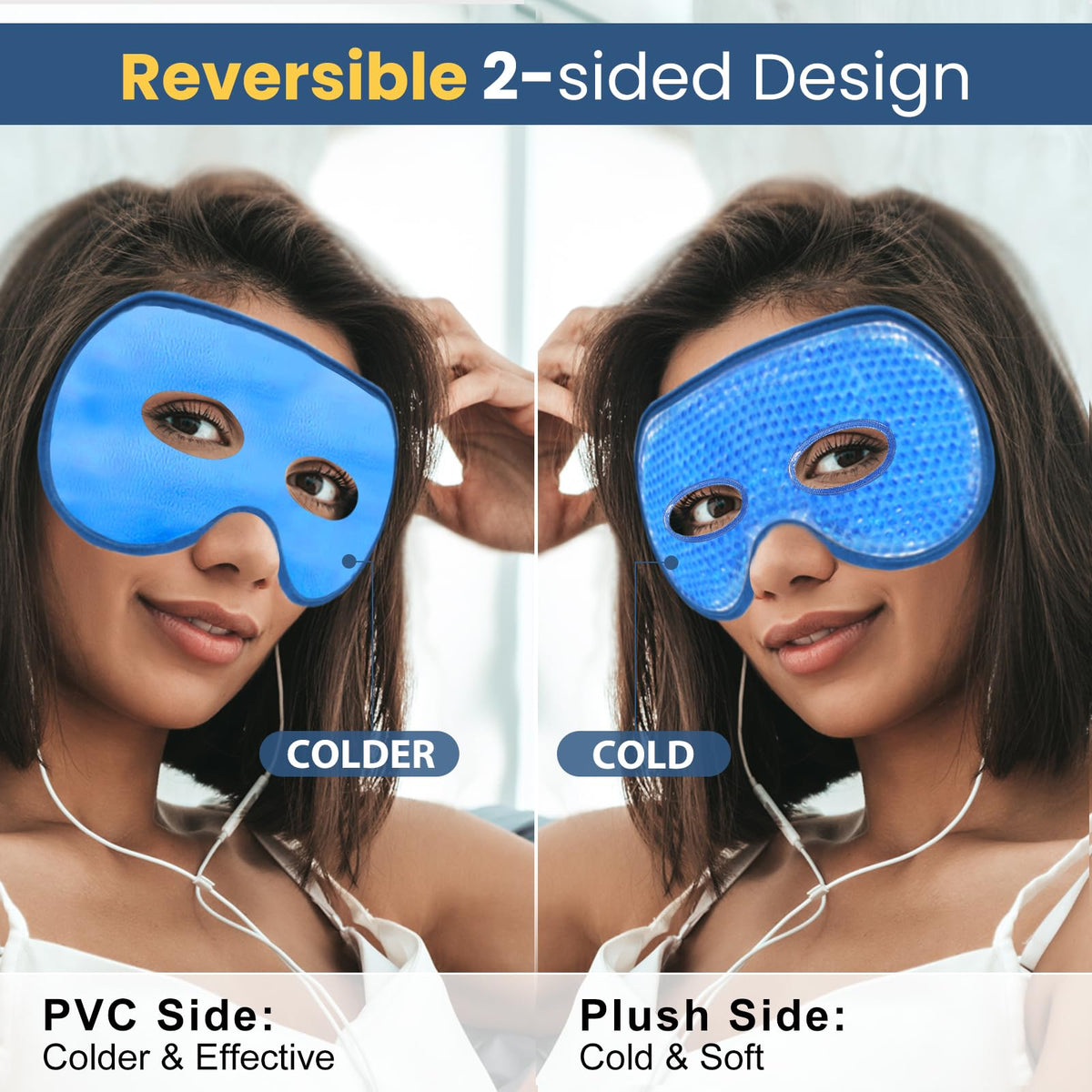 BeeVines XL Jumbo Gel Eye Mask - Cooling & Warming 2-Pack (Navy Blue)