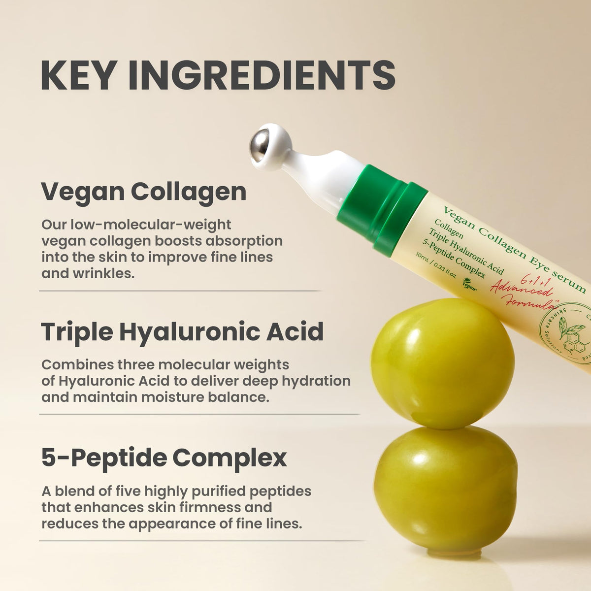 AXIS-Y Vegan Collagen Eye Serum (0.33 fl. oz) - K-Beauty Triple Hyaluronic Acid & Peptide Complex for Elasticity & Dark Circles