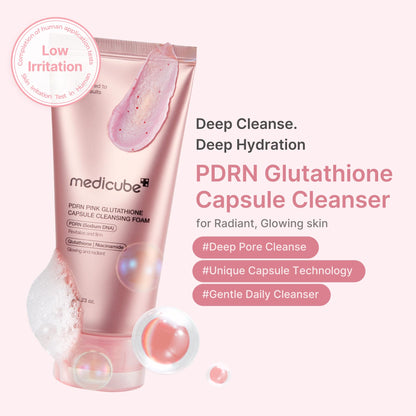 medicube Facial Cleanser PDRN Pink Glutathione Capsule Foam Cleanser - Daily Face Wash for Pore Care, Uneven Skin Tone, Texture - Hydrating & Nourishing Deep Cleansing - Korean Skincare, 4.23 oz