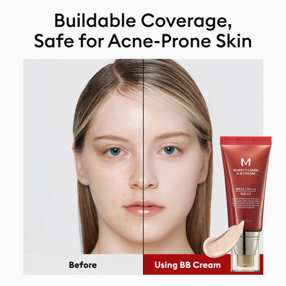 MISSHA M Perfect Cover BB Cream No.13 Bright Beige - Fair with Cool Undertone SPF 42 PA +++ 1.69 Fl Oz - Tinted Moisturizer for face with SPF