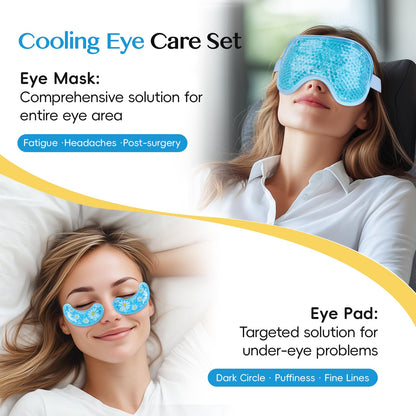 NEWGO Cooling Eye Mask with Gel Eye Pad - Cold Ice Pack for Puffy Eyes, Dark Circles, Headache & Stress Relief (Blue Set)