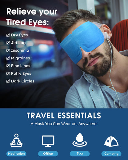 20-Pack Blueberry Steam Eye Masks - Sweet Antioxidant Warm Compress for Dry Eyes, Fatigue & Puffiness - Disposable Heated Sleep Mask - Spa Relaxation Gift