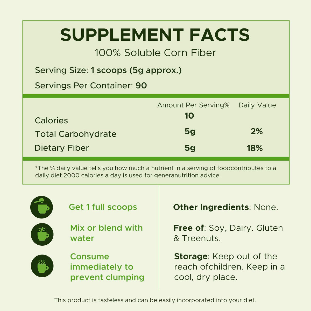 BNHealthy Fiber Powder 450g - Soluble Corn Fiber Supplement for Digestive Health, Tasteless and Sugar Free, Dissolves in Hot or Cold Drinks, Gluten Free, Vegan, Non-GMO, 90 Servings