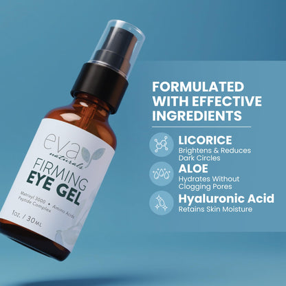 Eva Naturals Eye Gel for Dark Circles, Bags & Puffiness - Anti-Aging Peptide Serum with Hyaluronic Acid & Botanicals (1 oz)