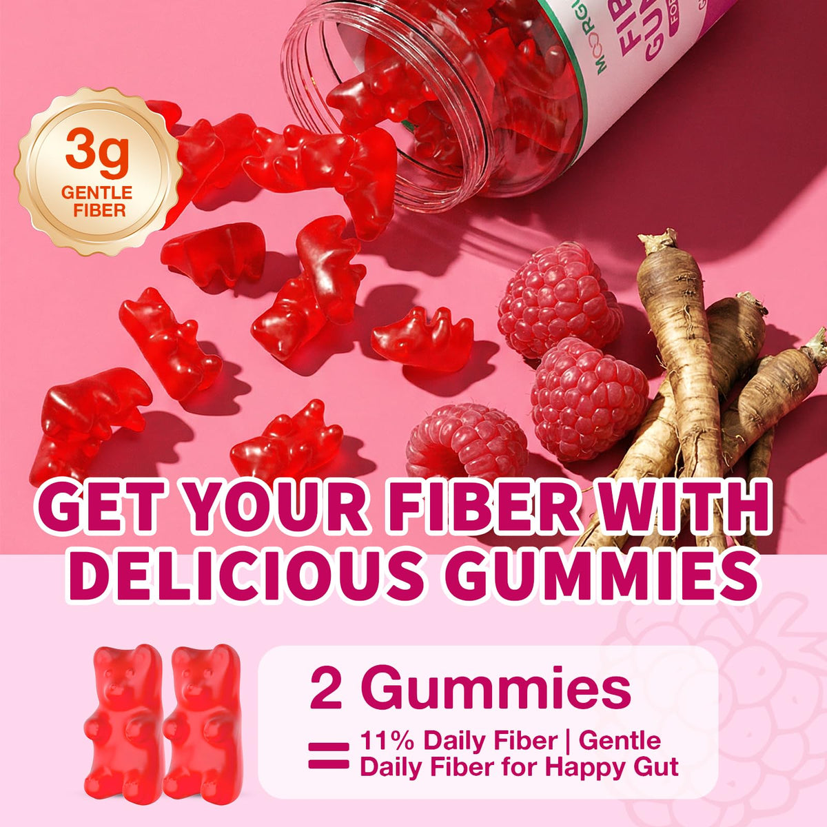 MOORGUMY Fiber Gummies for Digestive Health & Regularity, Sugar-Free High Fiber Supplement for Adults & Kids, Soluble Dietary Fiber, Vegan Fiber Supplements for Men & Women, 120 Count