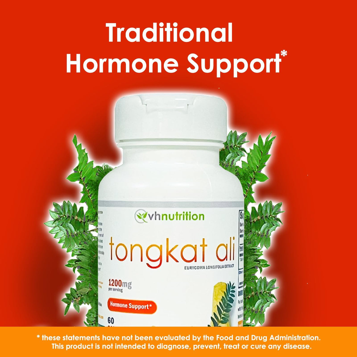VH Nutrition Tongkat Ali Extra Strength Testosterone & Hormone Support for Men - 200:1 Eurycoma Longifolia Extract - 60 Capsules