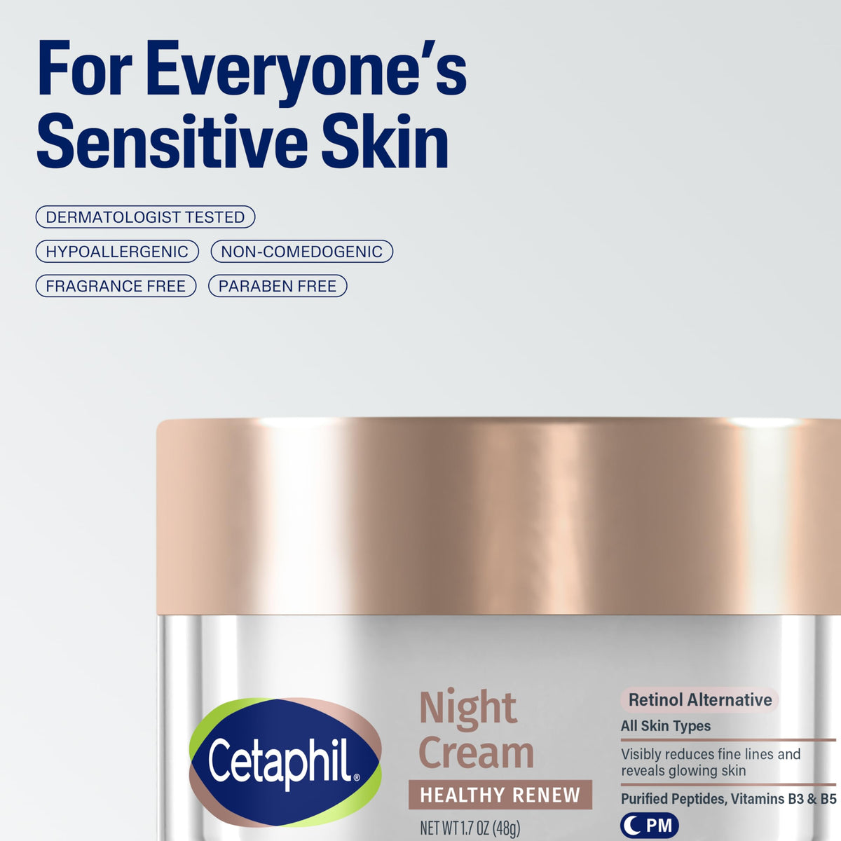 Cetaphil Healthy Renew Skin Tightening Night Cream 1.7 Oz, Wrinkle Repair Cream for Face with Peptides, Retinol Alternative Cream For Sensitive Skin, Fragrance Free
