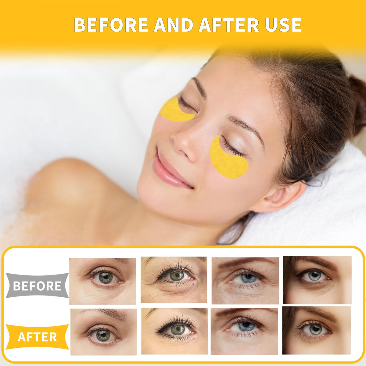 Qyiywim 24K Gold Under Eye Patches - 70 PCS Eye Gel Pads for Dark Circles, Puffiness & Eye Bags