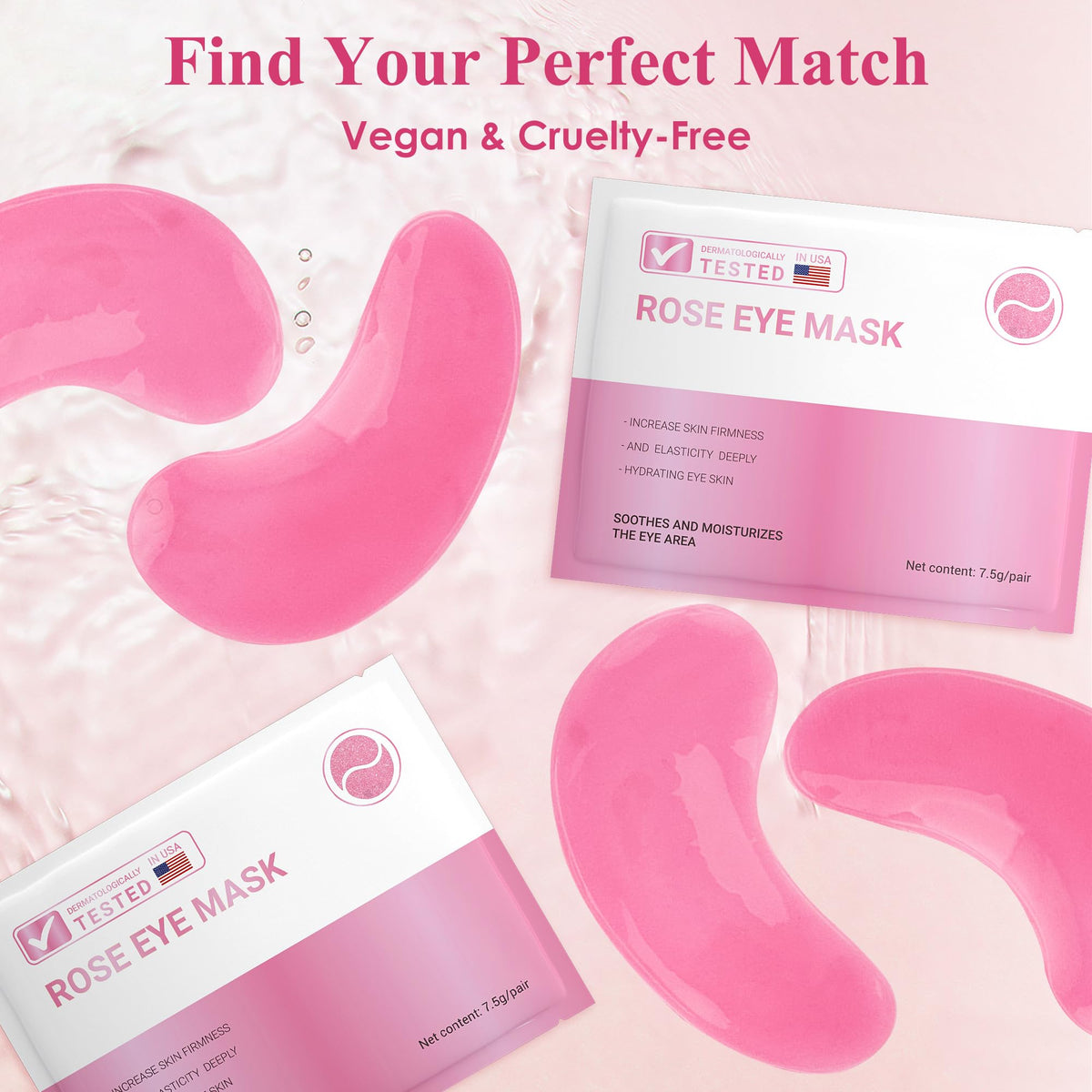 Rose Collagen Under Eye Patches - 30 Pairs - Brightening Eye Mask for Dark Circles, Puffy Eyes & Fine Lines