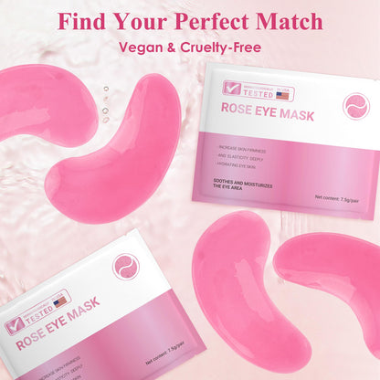 Rose Collagen Under Eye Patches - 30 Pairs - Brightening Eye Mask for Dark Circles, Puffy Eyes & Fine Lines
