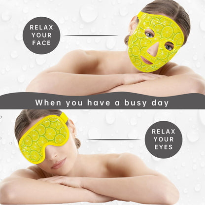 ZNÖCUETÖD Eye & Face Ice Mask (Lemon Yellow) - Cooling Gel Pack for Puffiness, Dark Circles, Migraine Relief & Sinus Pain - Soft Plush Backing