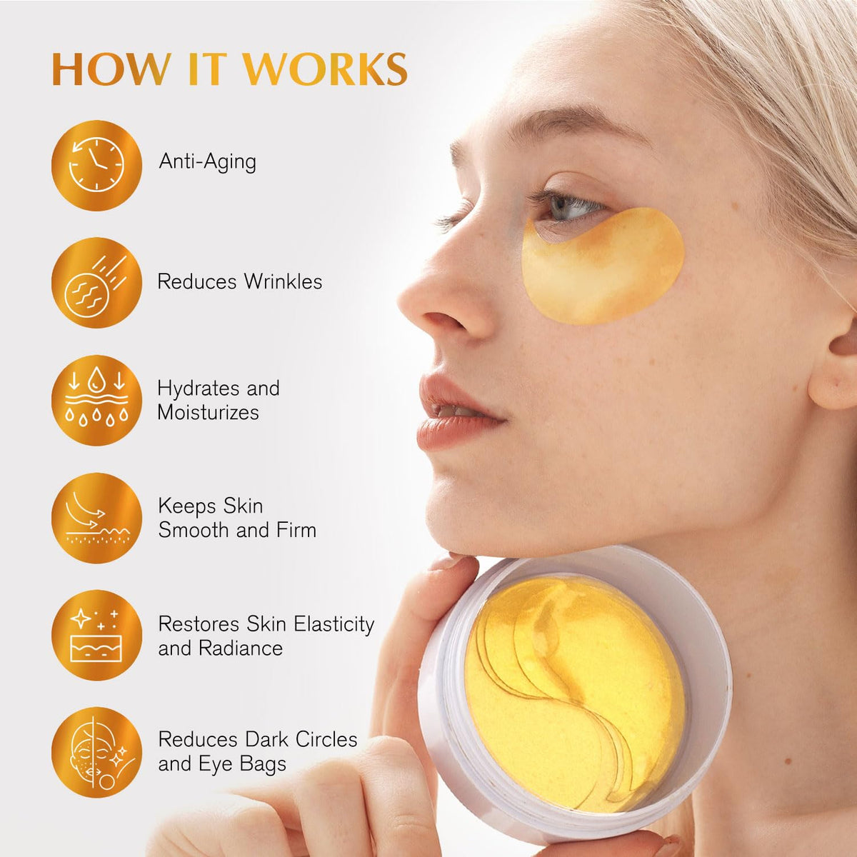 Enaskin Naturals 24K Gold Under Eye Patches (30 Pairs) - Gold Eye Gel Masks with Retinol, Collagen & Hyaluronic Acid for Dark Circles & Puffiness