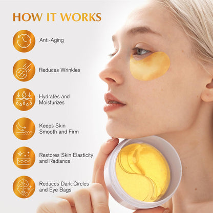 Enaskin Naturals 24K Gold Under Eye Patches (30 Pairs) - Gold Eye Gel Masks with Retinol, Collagen & Hyaluronic Acid for Dark Circles & Puffiness
