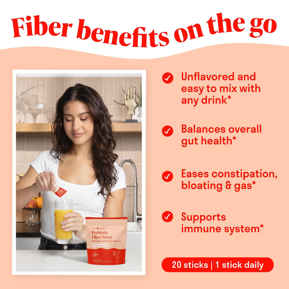 Nuven Naturals Prebiotic Fiber Powder - Unflavored & Sugar Free - Fiber Supplement to Support Digestive Regularity, Gut Health, Bloating & Immune Support - Soluble Prebiotic Powder Daily