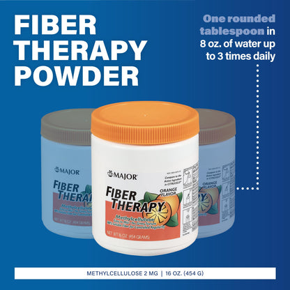 MAJOR Fiber Therapy Methylcellulose Powder - Easy to Mix - No Gritty Texture - Soluble Fiber - Helps Control Regularity - Orange Flavor - 16 Oz (1 Pack)