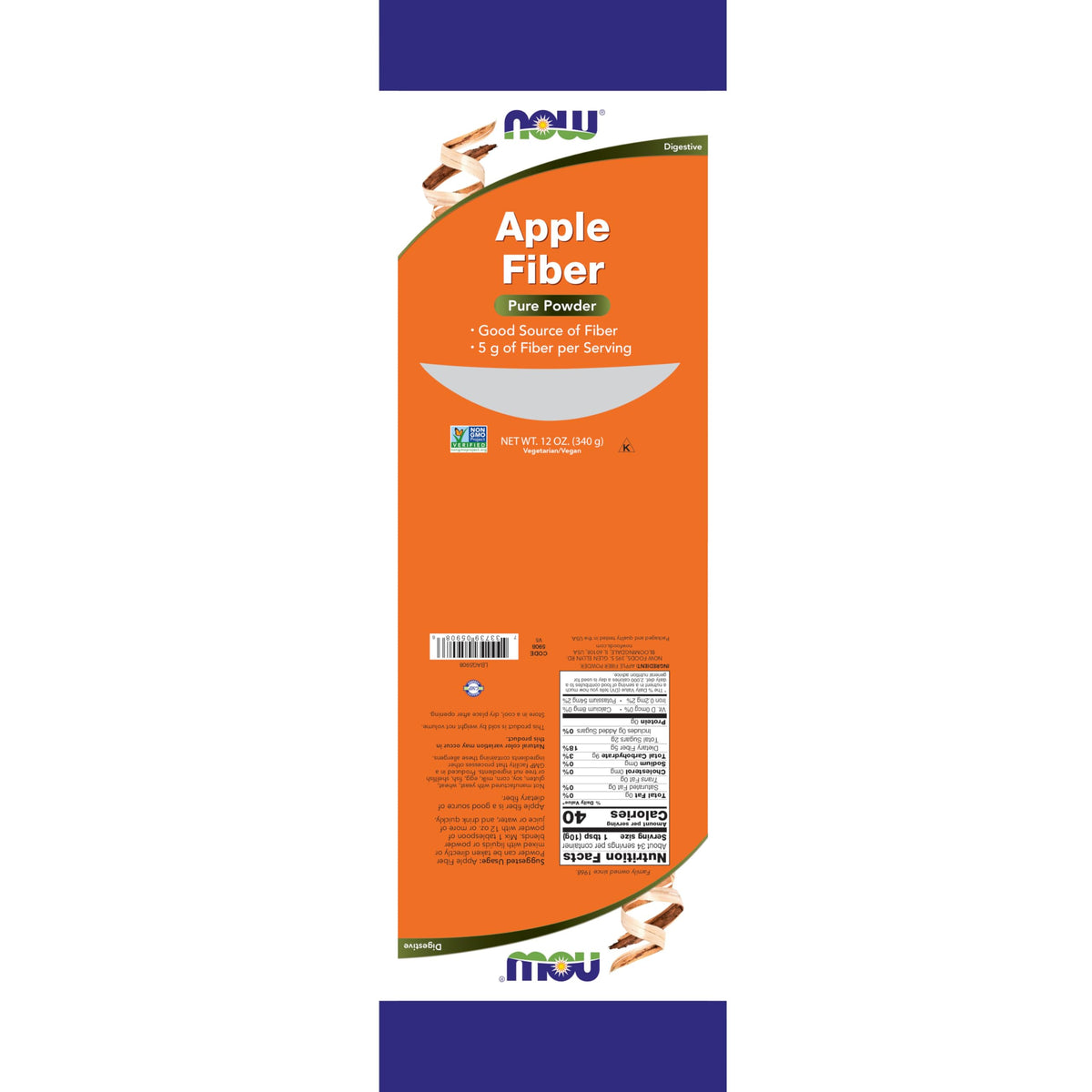 NOW Supplements, Pure Apple Fiber Powder with Apple Pectin, Non-GMO Project Verified, 12-Ounce